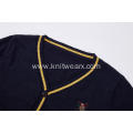 Boy's Knitted Contrast Color Logo Embroidery Pocket Cardigan